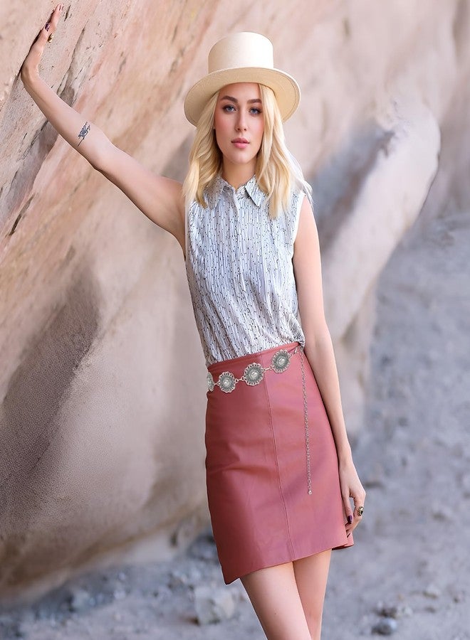 VONMELLI Western Belts for Woman Cowgirl Boho Concho Chain Waist Belt for Country Concert Dresses Jeans Silver-Shiny L - Image 5
